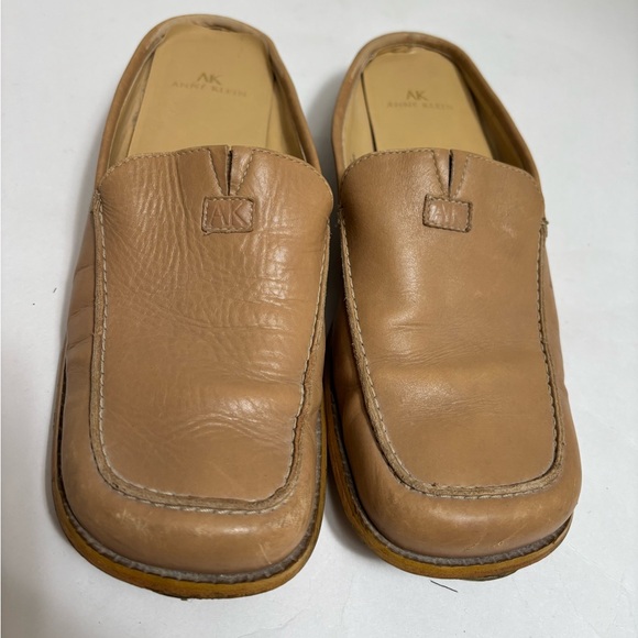 Ann Klein camel tan leather loafers‎ clogs flats square toe slip on mules size 7 - Picture 11 of 12